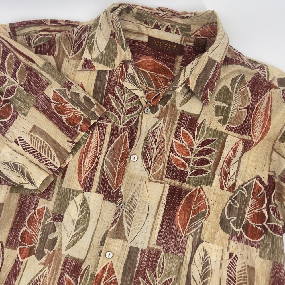 Tori Richard Honolulu Men's Leaf Print Short‎ Sleeve Button Up Casual Shirt L